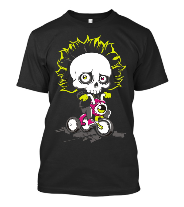 Ride Skull Skeleton Tricycle Neon Flame Hair T-Shirt
