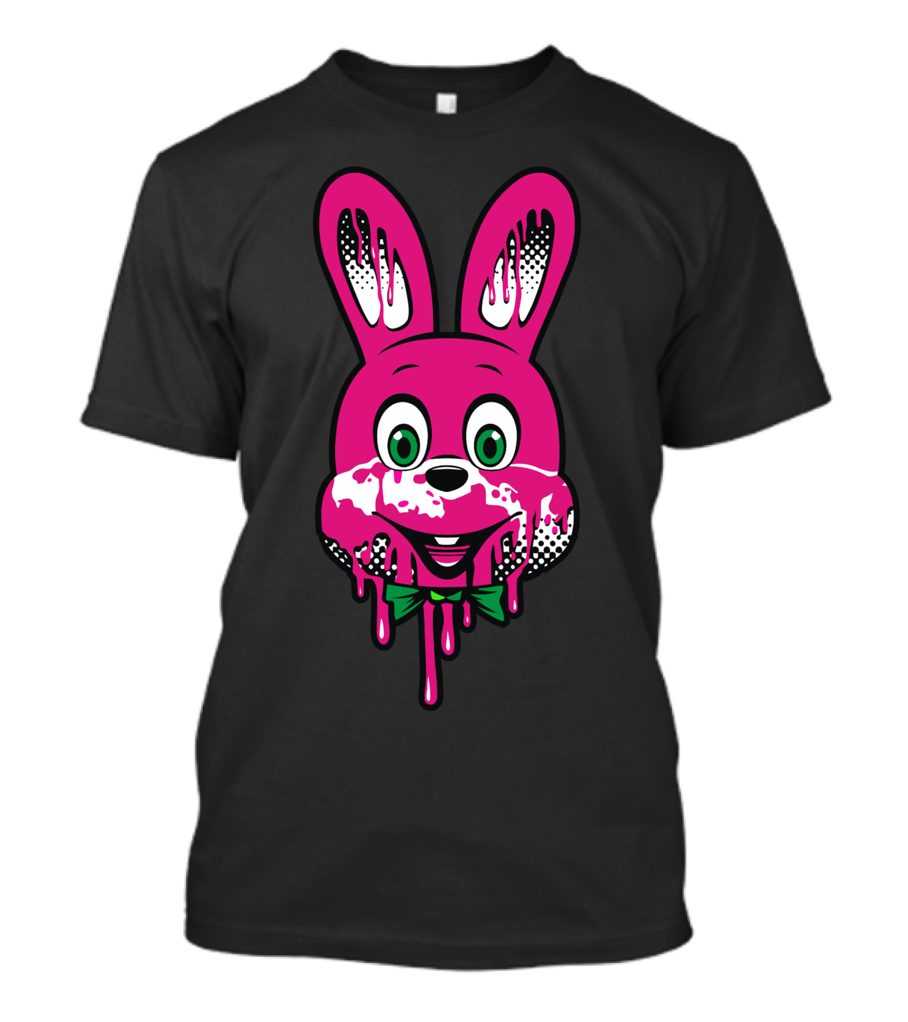 Robbie Melting Pink Bunny With Green Bow Tie And Dripping Paint Effects T-Shirt