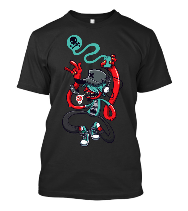 Rockin Guy Skull Headphones Peace Cap Alien Hands T-Shirt