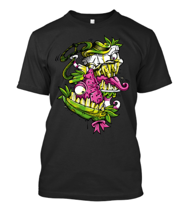 Rodeos Of Japelanos Crazy Cartoon Monster Character With Fun Green And Pink T-Shirt