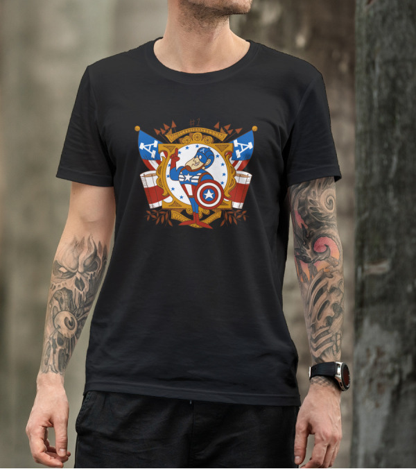 Roger American Captain Shield Badge Stars Crest T-Shirt