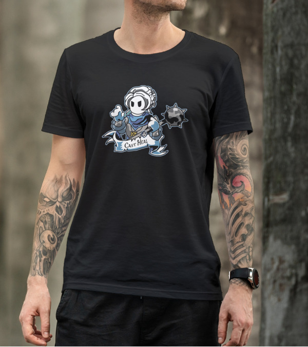 Cast Heal Knight Wielding Mace Icon With Blue Accents T-Shirt