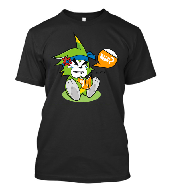 Rufu The Green Wolf Reading Comic With Speech Bubble And Angry Expression T-Shirt