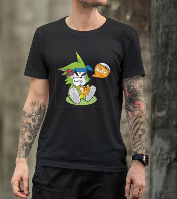 Rufu The Green Wolf Reading Comic With Speech Bubble And Angry Expression T-Shirt