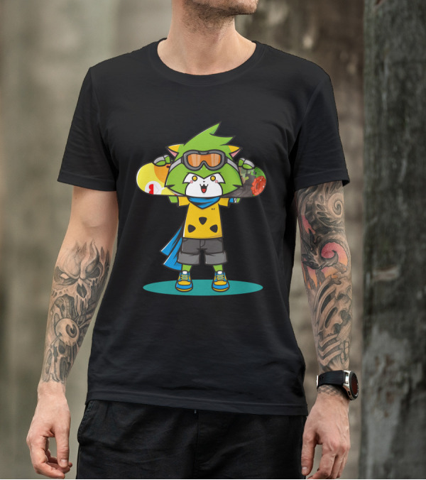 Rufu The Skaterwolf Colorful Skateboard Goggles Energetic Pose T-Shirt