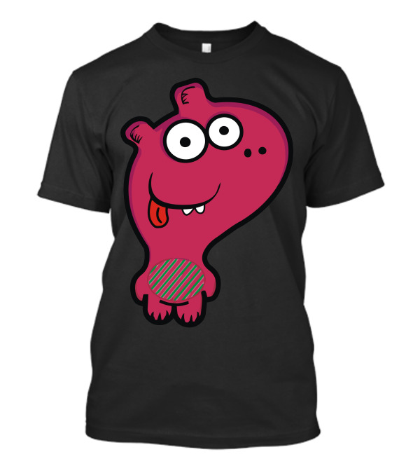 Rupert Cute Pink Cartoon Character With Striped Belly And Goofy Expression T-Shirt