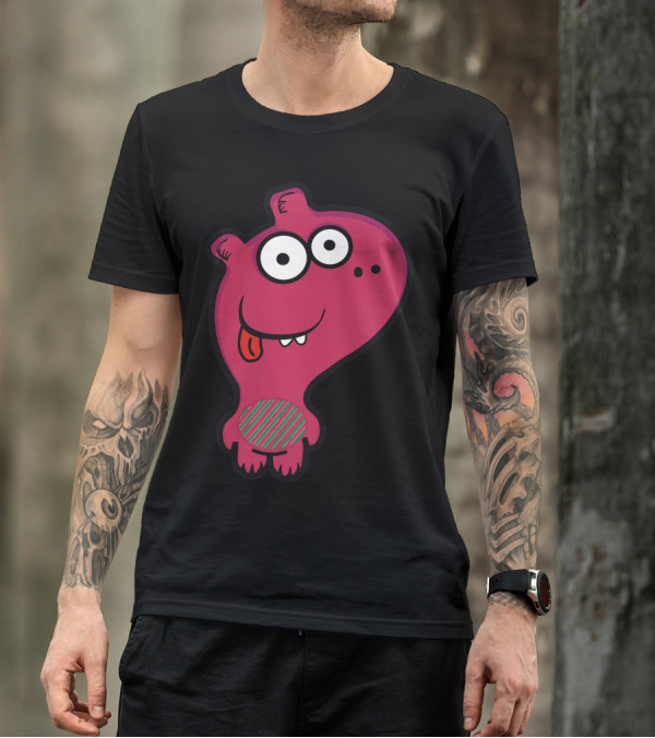 Rupert Cute Pink Cartoon Character With Striped Belly And Goofy Expression T-Shirt