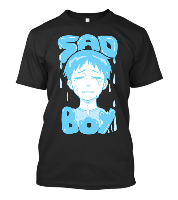 Sad Boy Dripping Tears Blue Anime T-Shirt