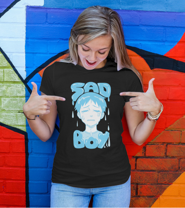 Sad Boy Dripping Tears Blue Anime T-Shirt