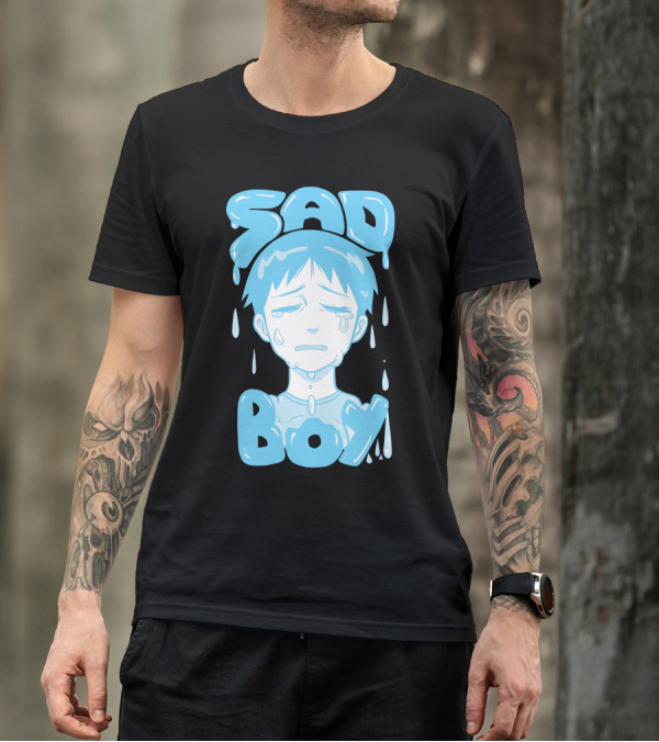 Sad Boy Dripping Tears Blue Anime T-Shirt