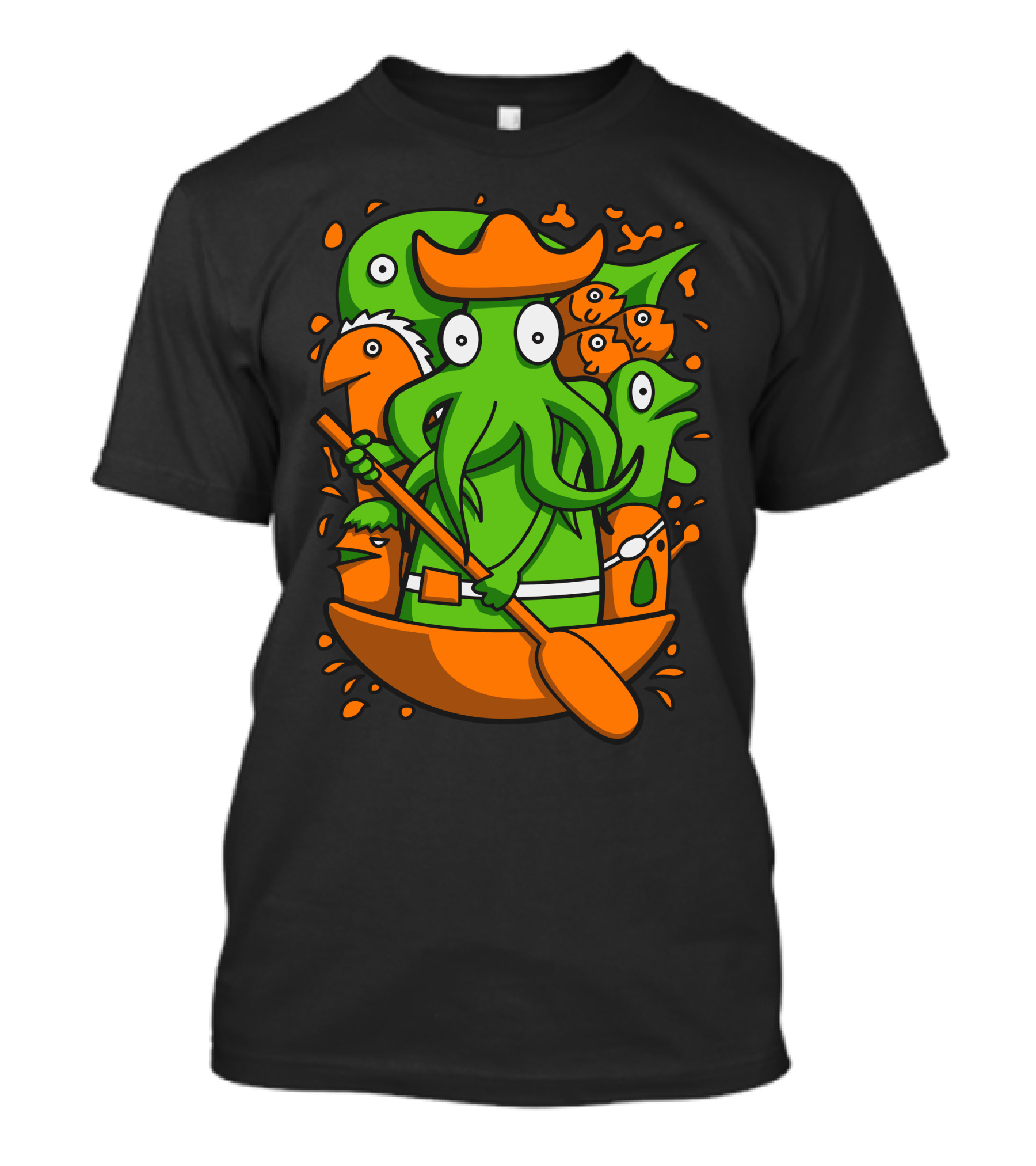 Sail Together Quirky Green Monster Crew In Orange Boat T-Shirt