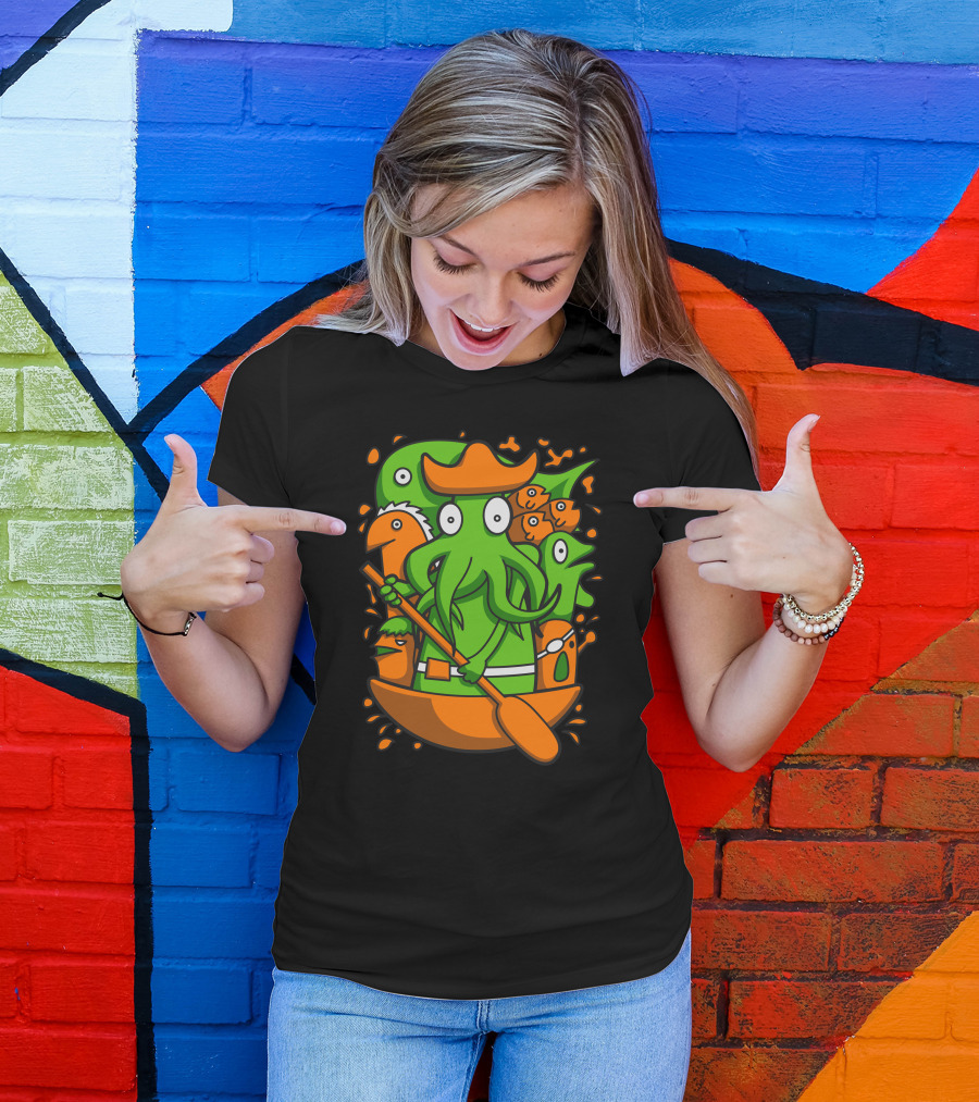 Sail Together Quirky Green Monster Crew In Orange Boat T-Shirt