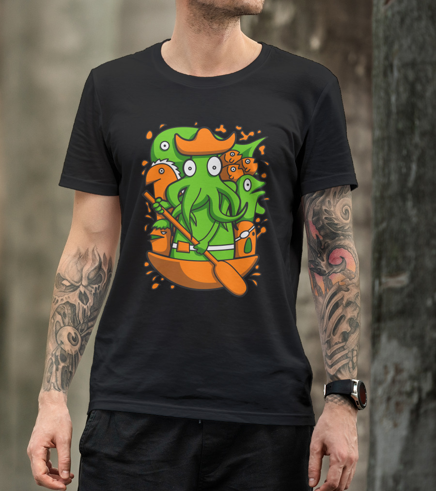 Sail Together Quirky Green Monster Crew In Orange Boat T-Shirt