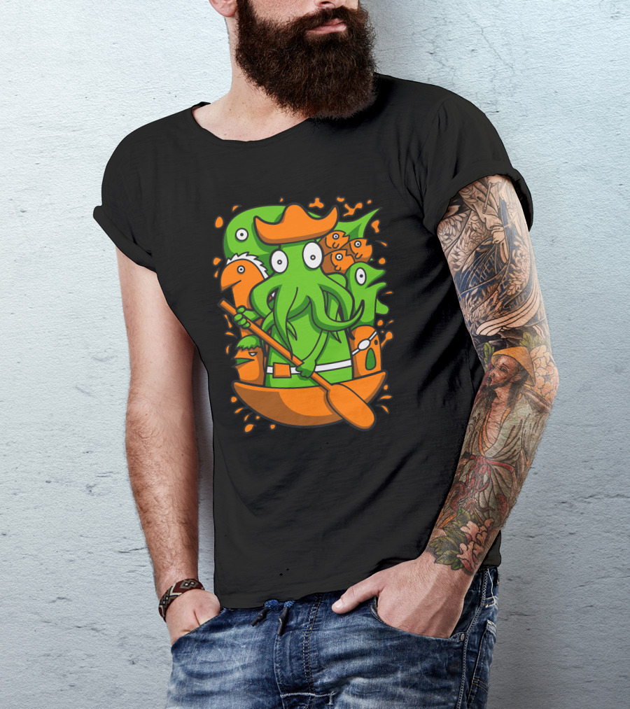 Sail Together Quirky Green Monster Crew In Orange Boat T-Shirt