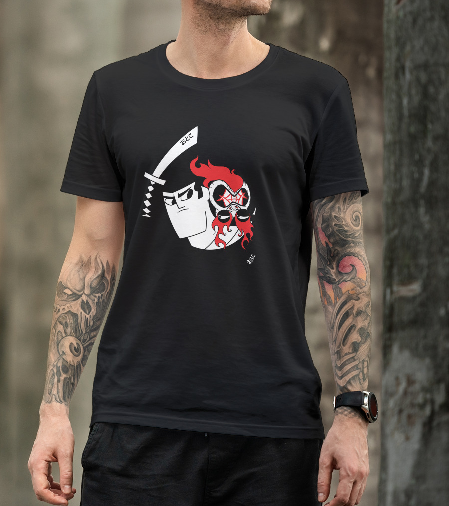 Samurai Jack And Aku Yin Yang Sword Kanji T-Shirt