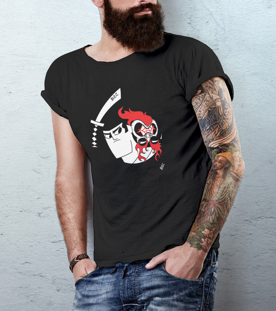 Samurai Jack And Aku Yin Yang Sword Kanji T-Shirt