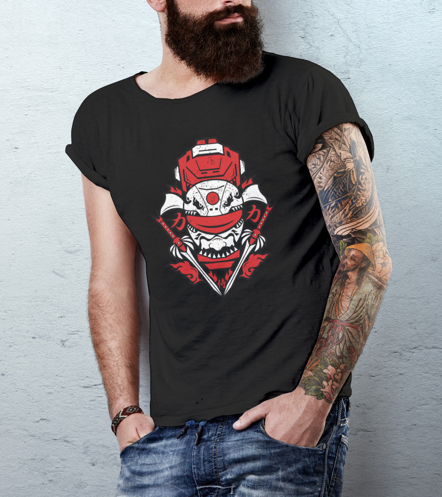 Samurai Red Ranger Tokusatsu Symbol With Kanji Elements T-Shirt