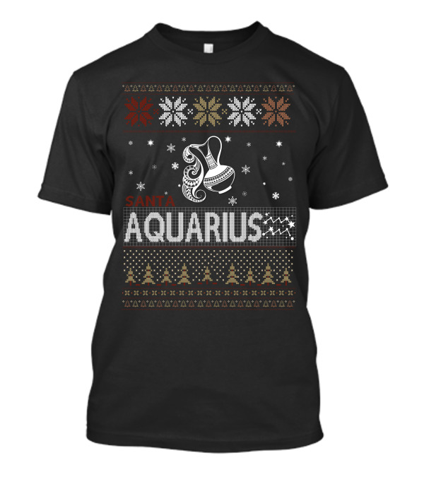 Santa Aquarius Zodiac Christmas Sweater Snowflakes Star T-Shirt