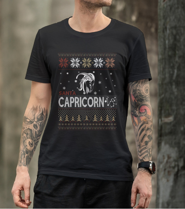 Santa Capricorn Snowflakes And Trees T-Shirt