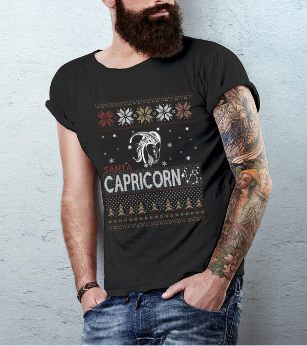 Santa Capricorn Snowflakes And Trees T-Shirt