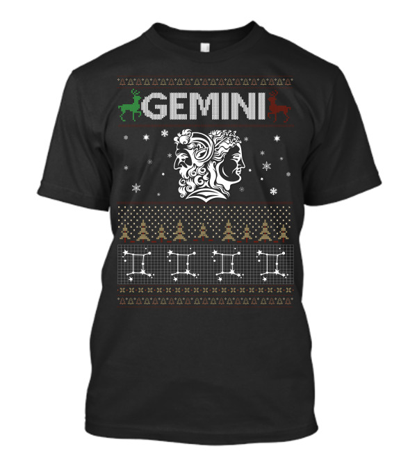 GEMINI Christmas Zodiac Sweater Dual Faces Holiday Constellation T-Shirt