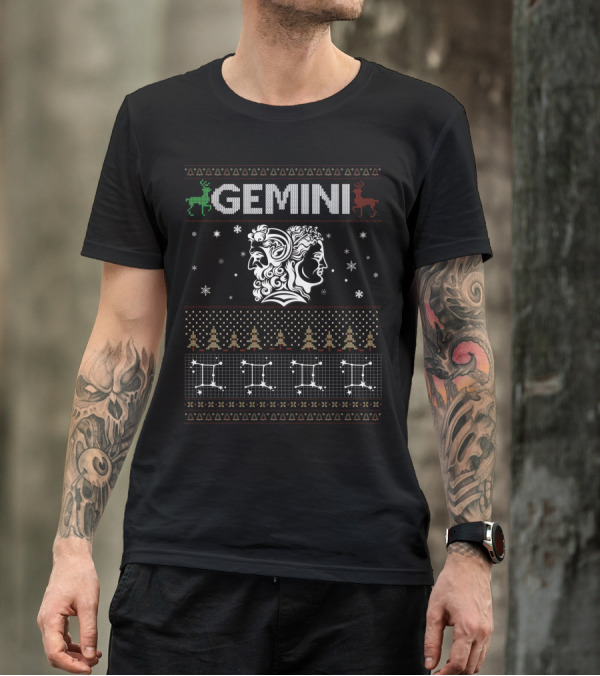 GEMINI Christmas Zodiac Sweater Dual Faces Holiday Constellation T-Shirt