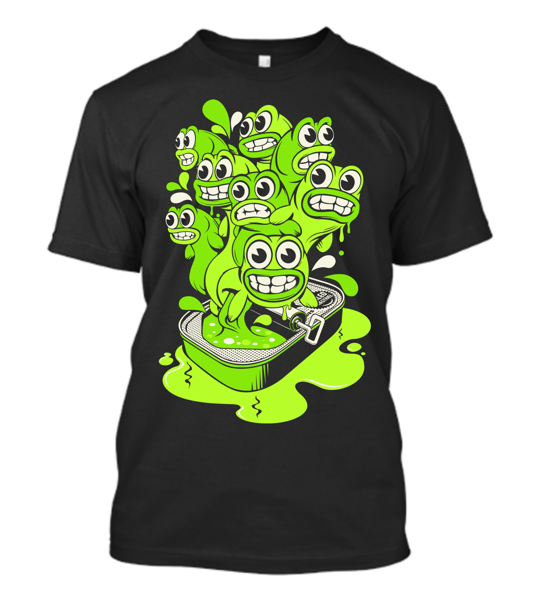 Sardines Escaping Cartoon Faces Brimming From Can T-Shirt
