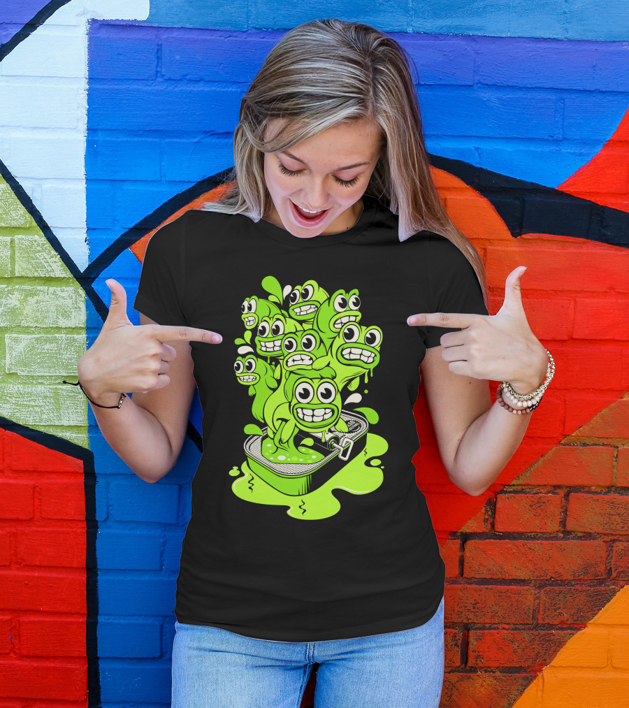 Sardines Escaping Cartoon Faces Brimming From Can T-Shirt