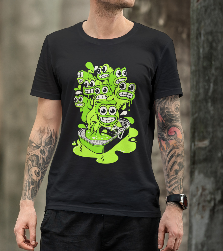 Sardines Escaping Cartoon Faces Brimming From Can T-Shirt