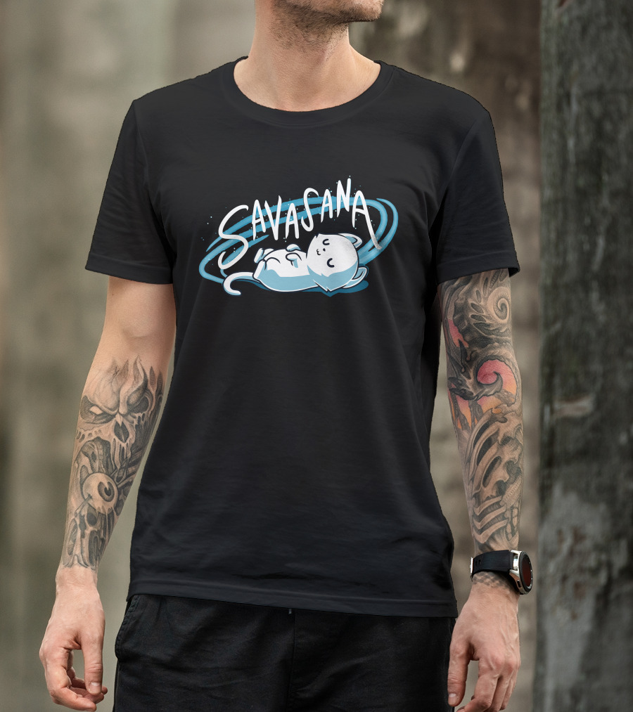 Savasana Relaxing Cat With Cosmic Background T-Shirt