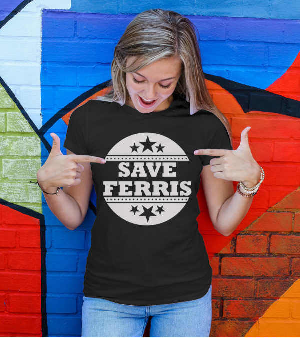 Save Ferris Bueller's Day Off Stars Black Circle Retro 80s Classic T-Shirt