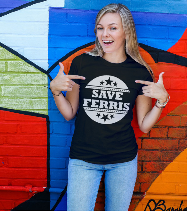 Save Ferris Bueller's Day Off Stars Black Circle Retro 80s Classic T-Shirt