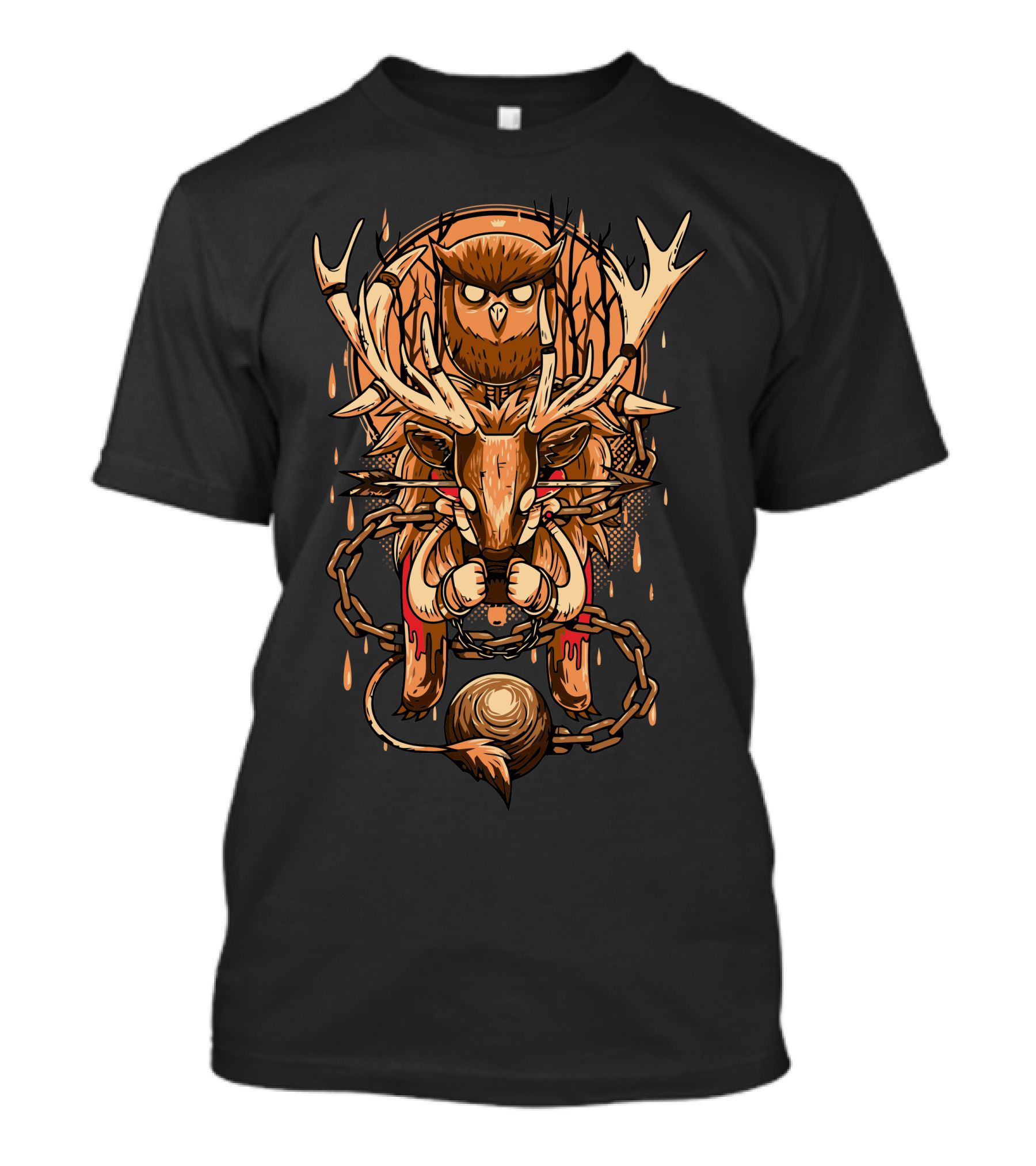 Save The Jungle: Owl And Deer With Chains In Rustic Forest T-Shirt