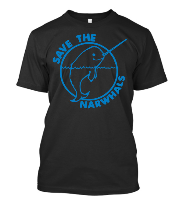 Save The Narwhals Blue Line Drawing With Circular Frame T-Shirt