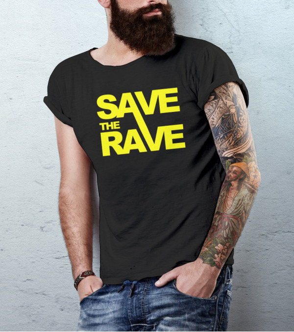 SAVE THE RAVE Bold Yellow Neon Text T-Shirt