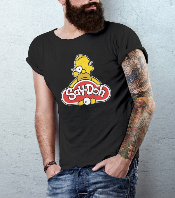 Say Doh Homer Playful Parody In Red And Yellow T-Shirt