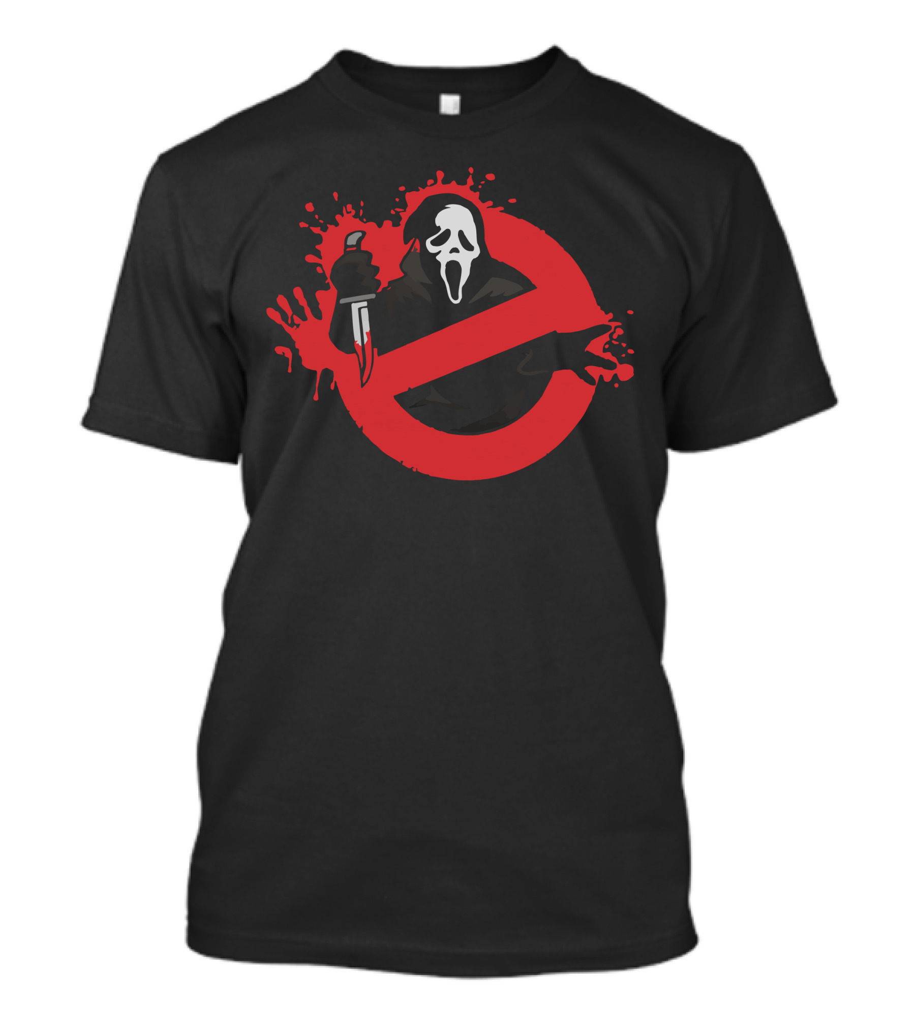 Scarebusters Ghost Mask Knife Red Circle Crossover T-Shirt