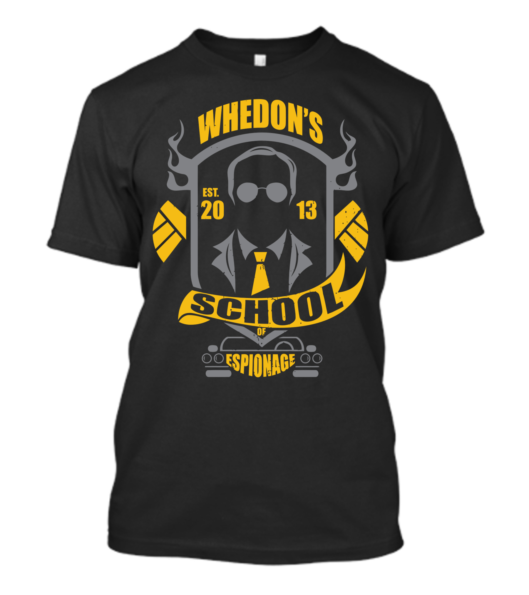Whedon's School Of Espionage Est. 2013 Badge With Suit And Car Elements T-Shirt