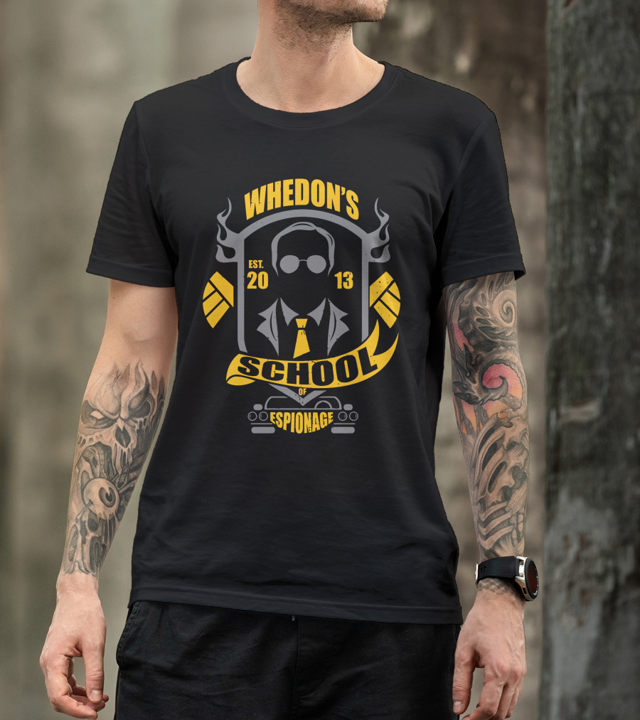 Whedon's School Of Espionage Est. 2013 Badge With Suit And Car Elements T-Shirt