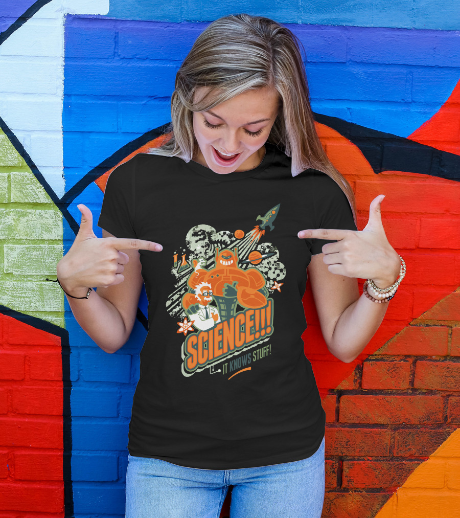 SCIENCE It Knows Stuff Rocket Planets Scientist And Robot T-Shirt