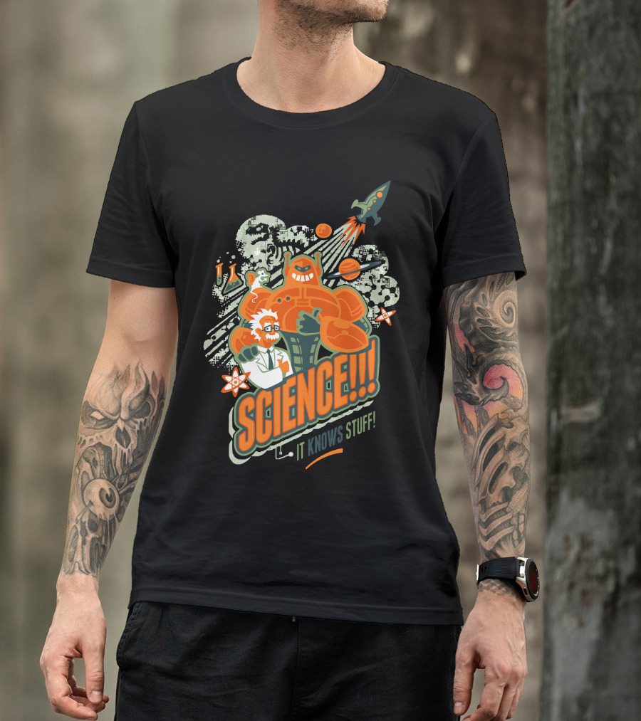 SCIENCE It Knows Stuff Rocket Planets Scientist And Robot T-Shirt