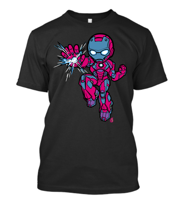 Chibi Style Iron Hero Pink And Blue Armor With Repulsor Blast T-Shirt