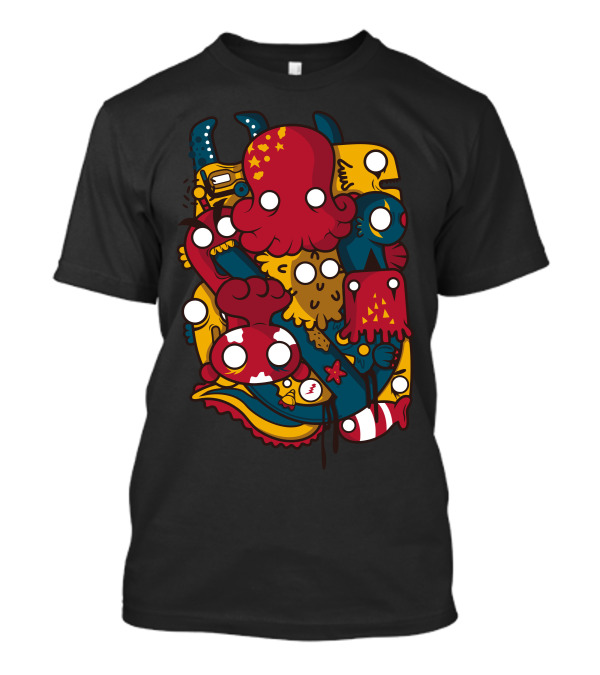 Playful Sea Creatures And Anchor In Cartoon T-Shirt