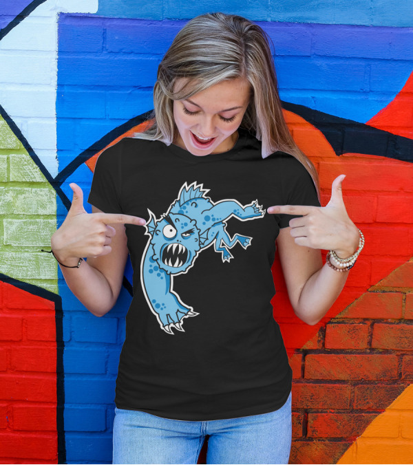 Sea Monster Cartoon Creature With Claws And Fangs T-Shirt