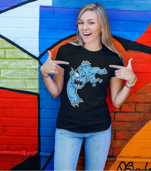 Sea Monster Cartoon Creature With Claws And Fangs T-Shirt