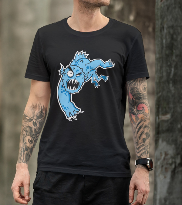 Sea Monster Cartoon Creature With Claws And Fangs T-Shirt