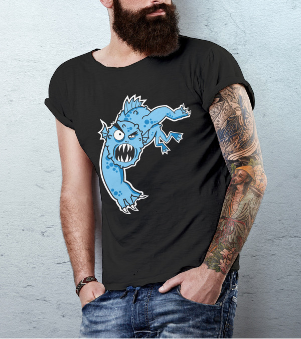Sea Monster Cartoon Creature With Claws And Fangs T-Shirt