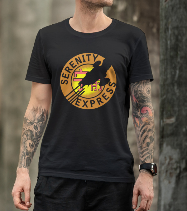 Serenity Express Firefly Ship Silhouette Yellow And Red Emblem T-Shirt