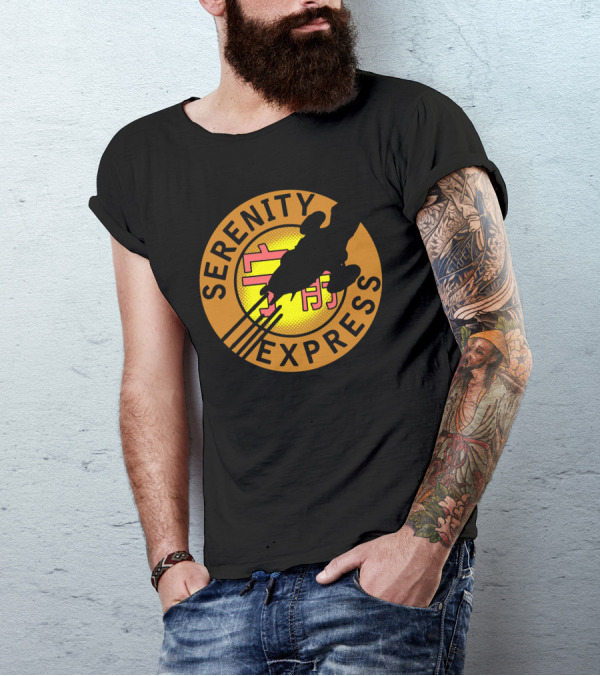 Serenity Express Firefly Ship Silhouette Yellow And Red Emblem T-Shirt