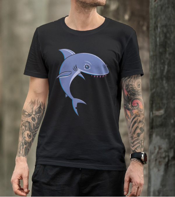 Sharky Cartoon Shark Blue-Friendly Ocean Character T-Shirt